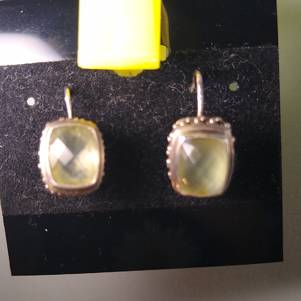 Pale Green Faceted Silver Drop Earrings - Picture 5 of 12